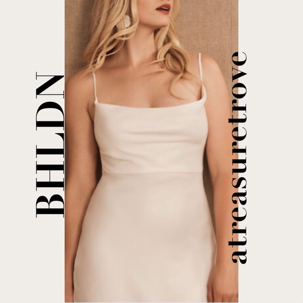 🎉HP🎉 New BHLDN Cali Satin 2 / XS Ivory Charmeuse Slip Wedding Midi Dress - Picture 7 of 8